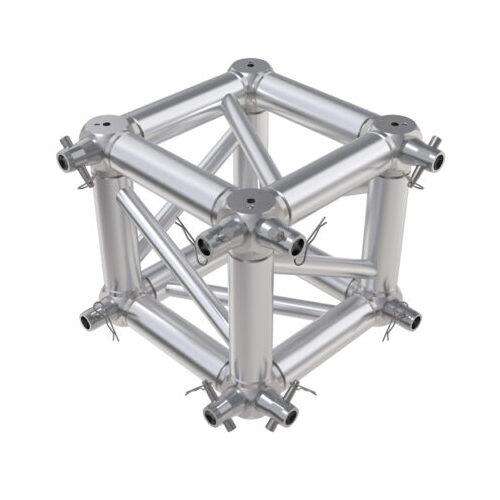 GLOBAL TRUSS F34 Square Truss 6 Way Cube Junction with M10 Bolts, Half-Spigots, Pins & R-Clips for 2 Faces